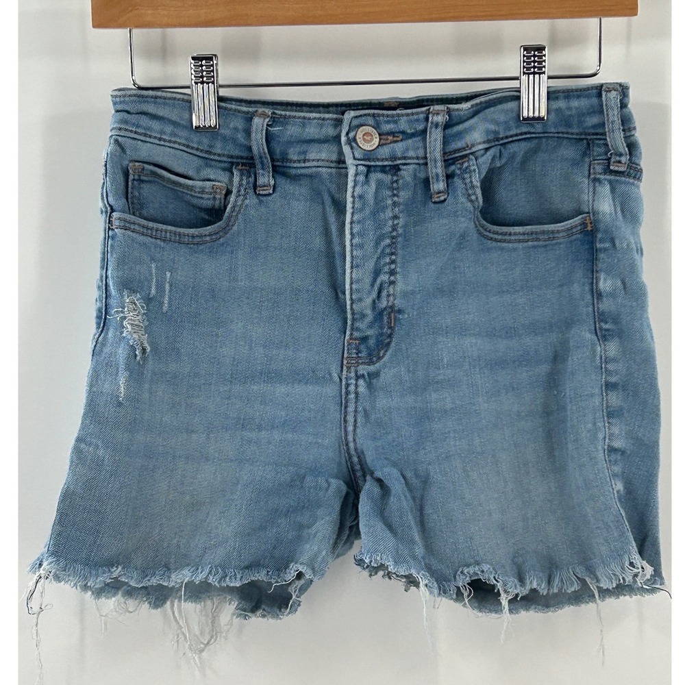 Hollister Womens High Rise Distressed Denim Shorts Blue Frayed Hem‎ Size 27